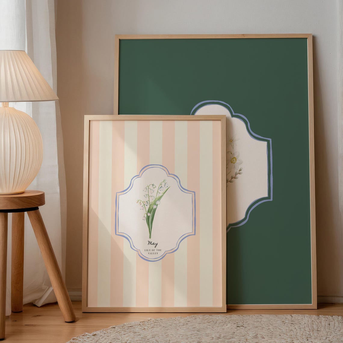 May Lily of the Valley Birth Flower Peach Striped Botanical Art Print - Image 2