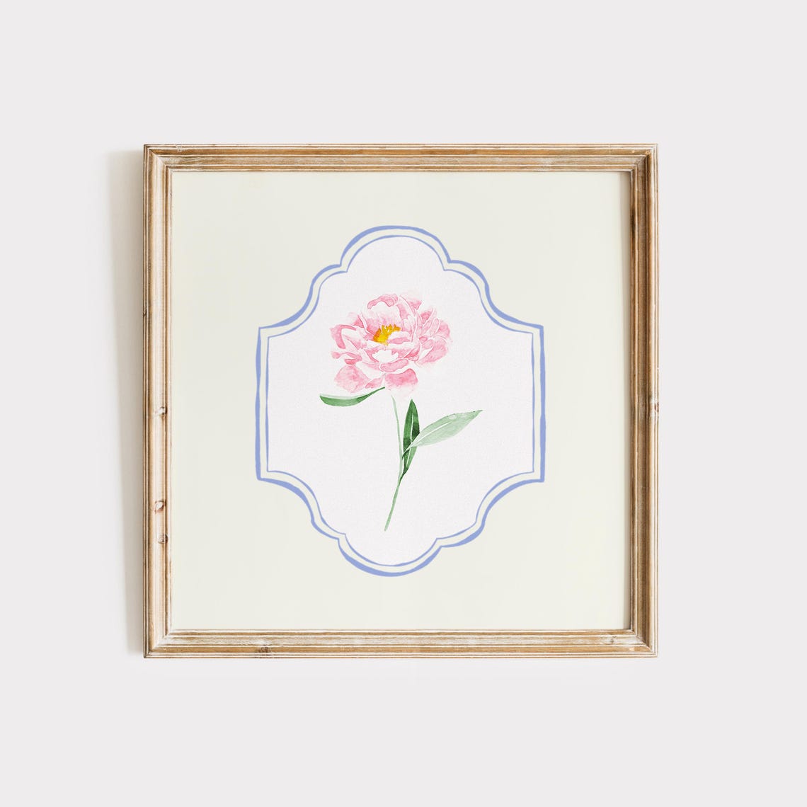 Pink Peony Watercolor Single Bloom Medallion Botanical Print