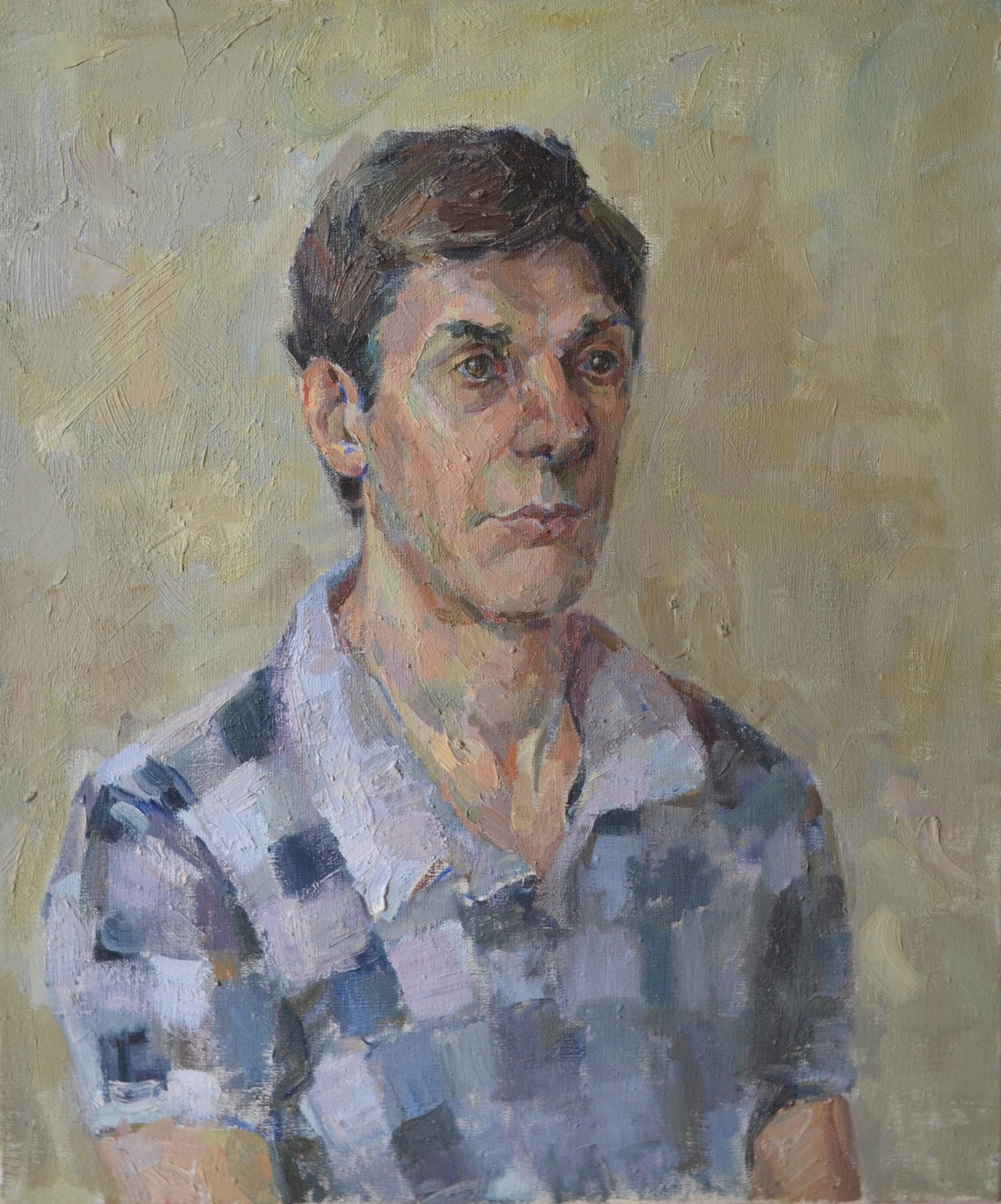 Original Large Male Portrait Oil Painting Young Man In A Checkered Shirt Portrait Painting Modern Wall Art European Fine Art - Image 3