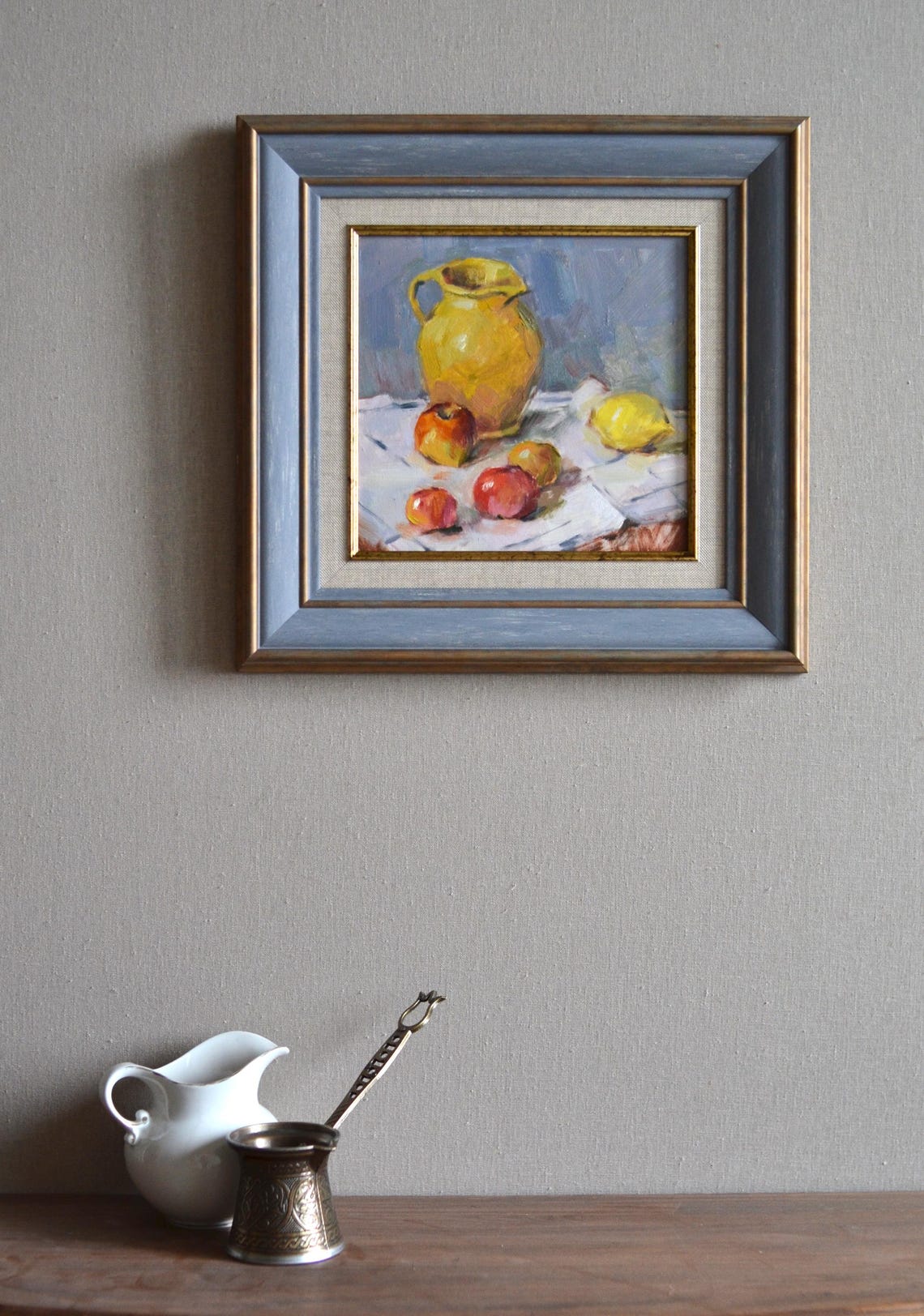 Yellow Jug With Apples And Lemon Impressionist Kitchen Wall Art - Image 4