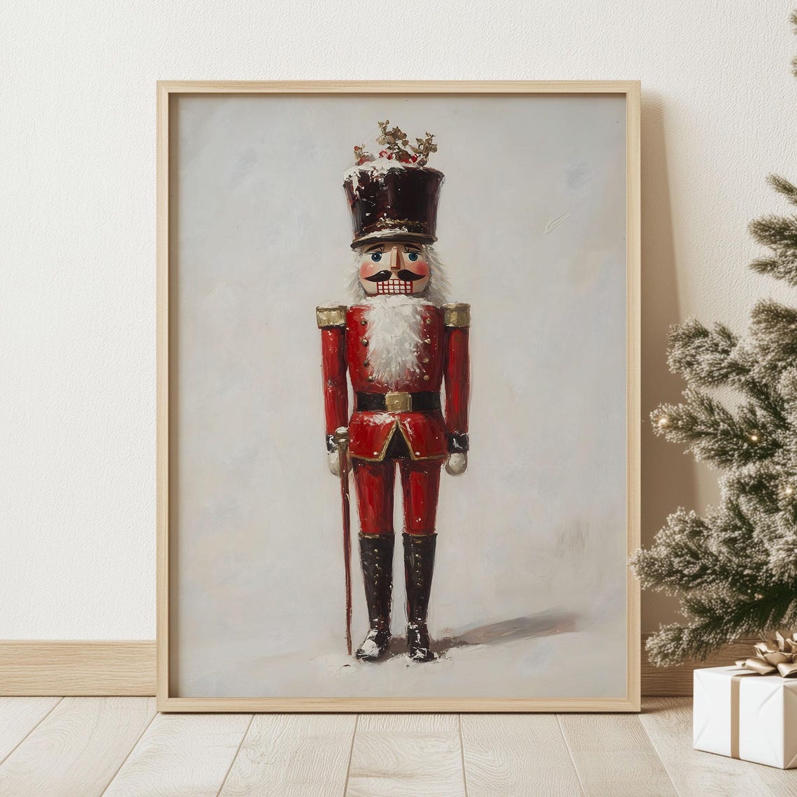 Red Nutcracker Soldier Vintage Christmas Figurine Painting Poster - Image 2