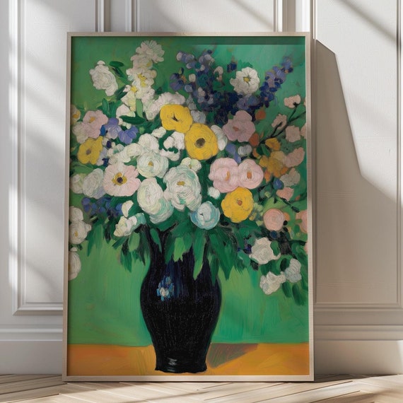 Vintage Floral Bouquet Art Print Bold Colorful Flower Painting Vibrant Botanical Wall Art Floral Decor For Living Room Bedroom Gift For Her