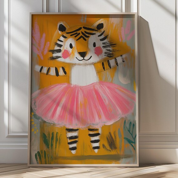 Cute Tiger Cub In Pink Tutu Adorable Kids Nursery Wall Poster