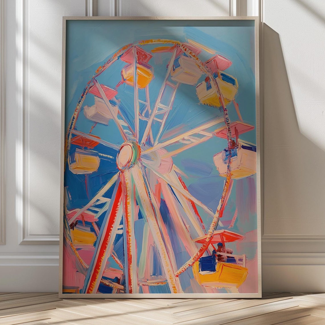 Pastel Ferris Wheel Whimsical Fairground Carnival Art Poster