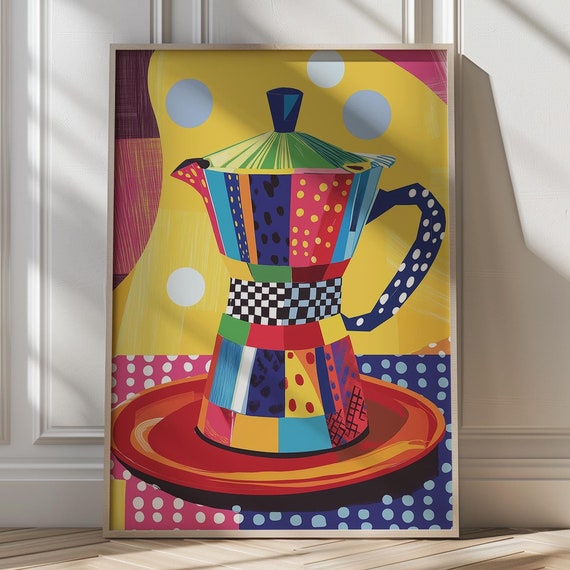 Retro Coffee Art Print Colourful Kitchen Decor Whimsical Coffee Illustration Bold Maximalist Wall Art Dopamine Decor Gift For Coffee Lovers