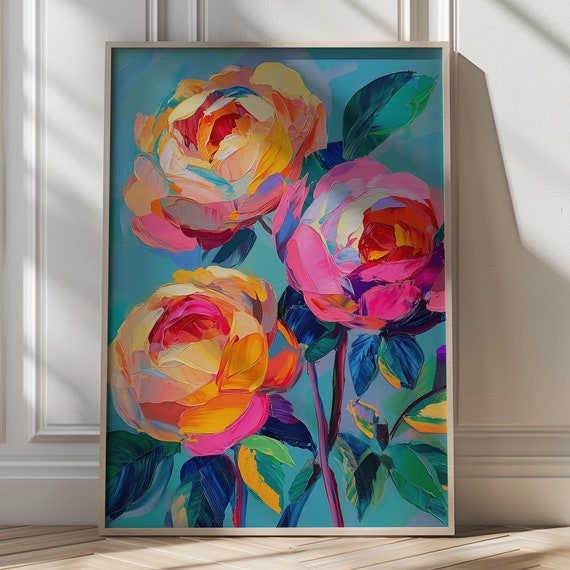 Bold Floral Art Print Colorful Wall Vibrant Flower Decor Modern Floral Feminine Home Decor Botanical Art Print Unique Floral Art