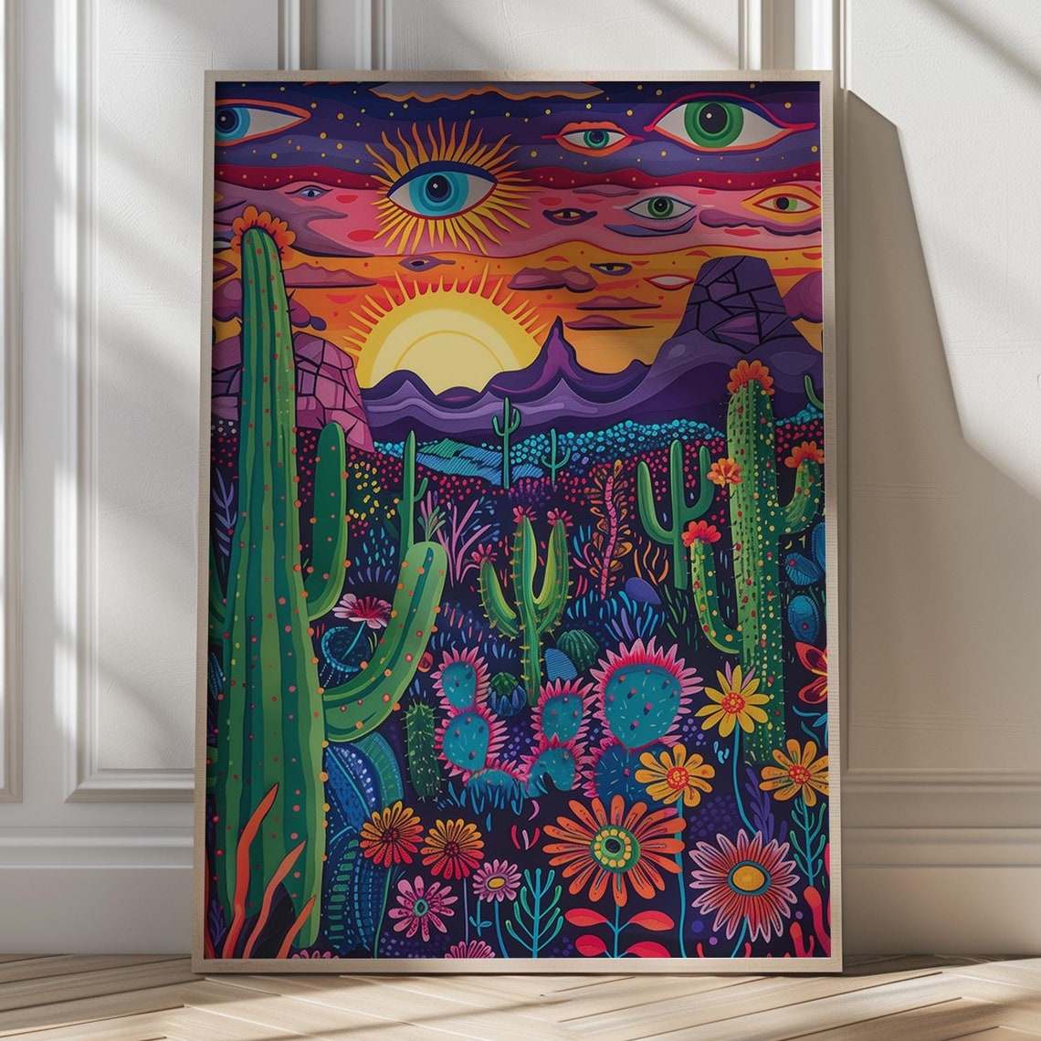 Surreal Desert Sunset Cactus Psychedelic Dreamscape Wall Poster