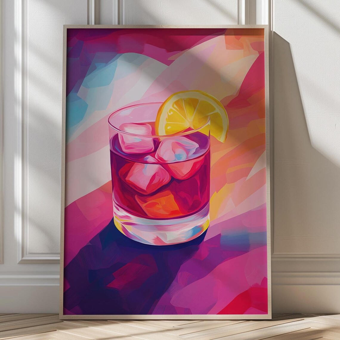 Colorful Pink Citrus Cocktail With Ice Modern Bar Art Poster
