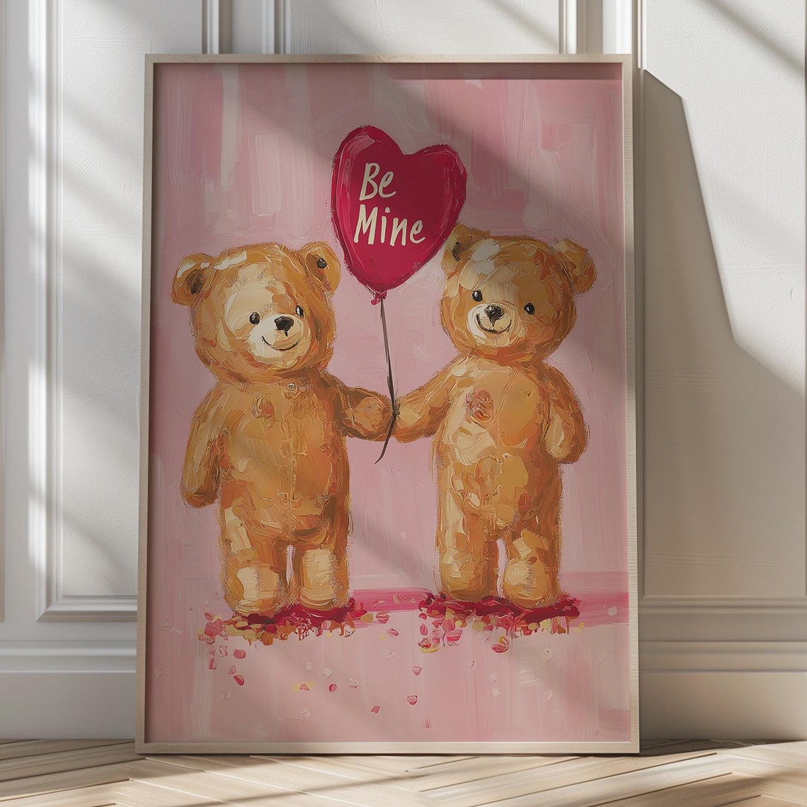 Be Mine Teddy Bear Couple Heart Balloon Cute Valentine Poster