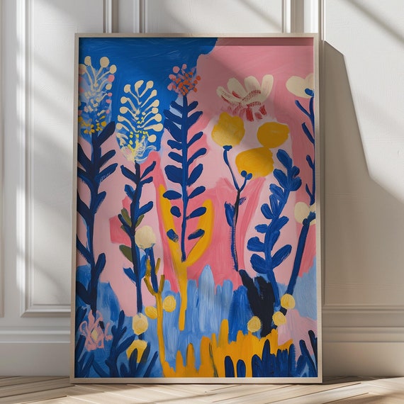 Magic Bloomscape Abstract Floral Art Vibrant Botanical Wall Decor Bold Colorful Flowers Modern Nature Inspired Artwork Dopamine Decor