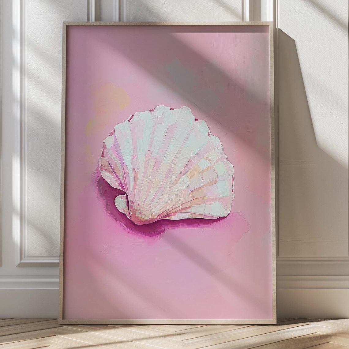 Pearly Pink Seashell on a Blush Background Coastal Decor Poster