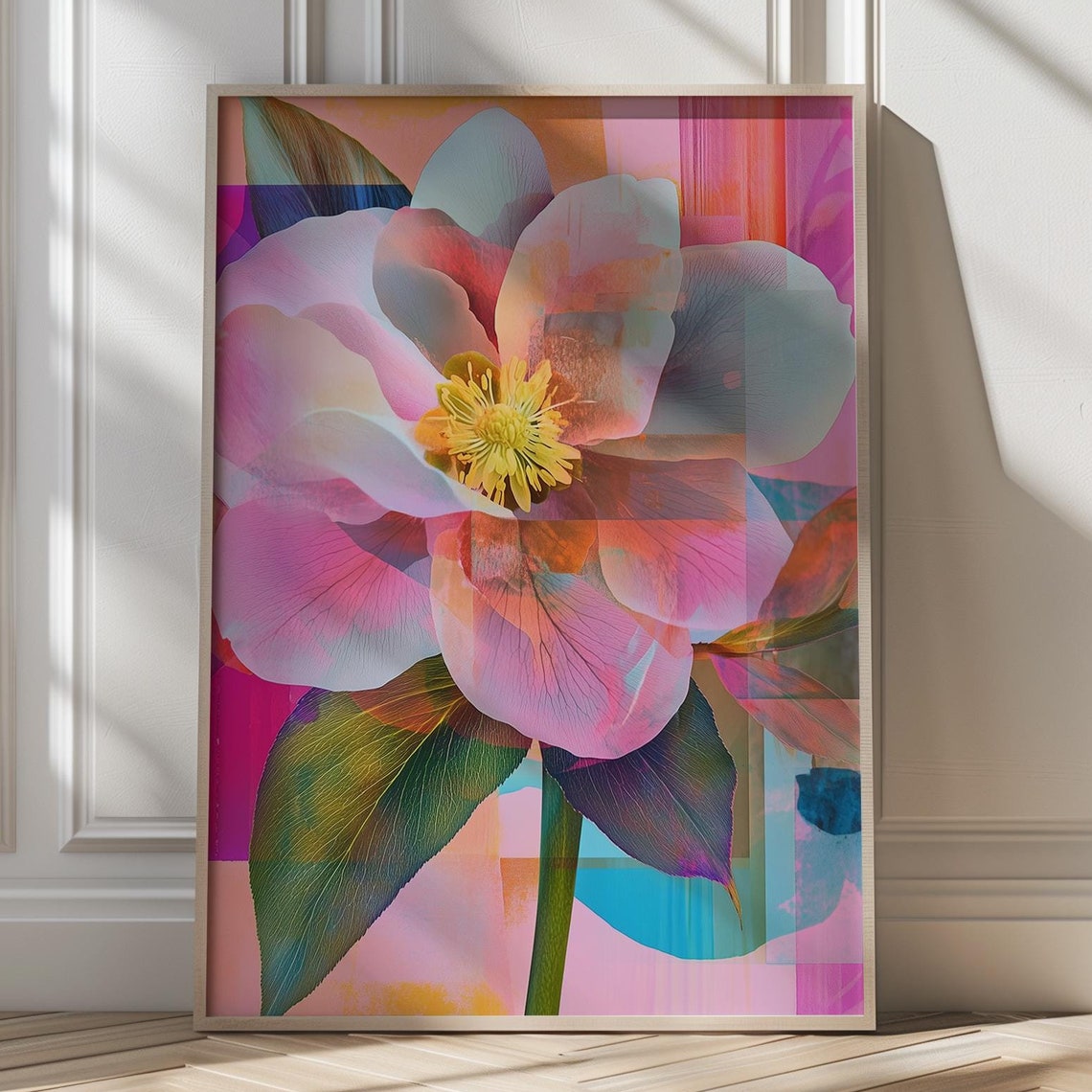 Dreamy Pink Hellebore Flower Abstract Double Exposure Botanical Poster