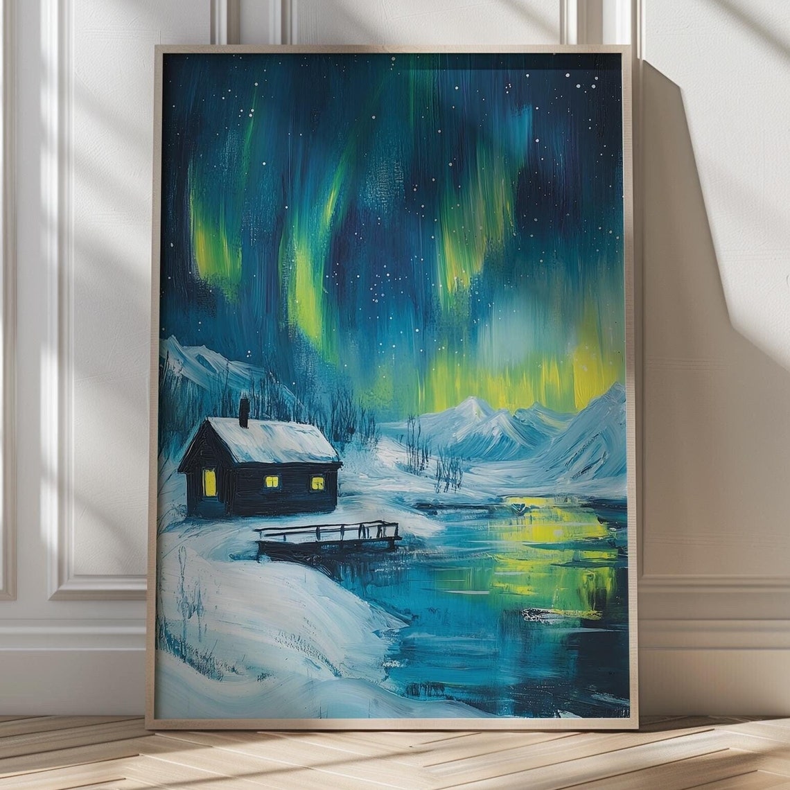 Cozy Cabin Under The Aurora Borealis On A Winter Night Poster