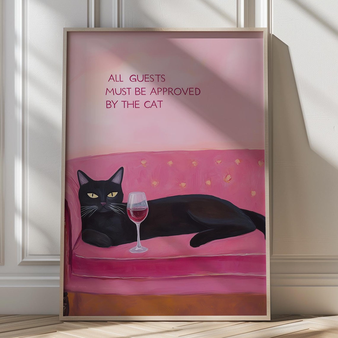 All Guests Must Be Approved by the Cat Funny Pink Couch Poster