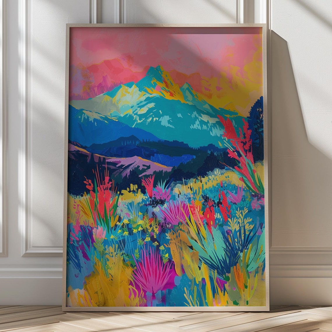 Colorful Mountain Meadow Wildflower Rainbow Landscape Wall Poster