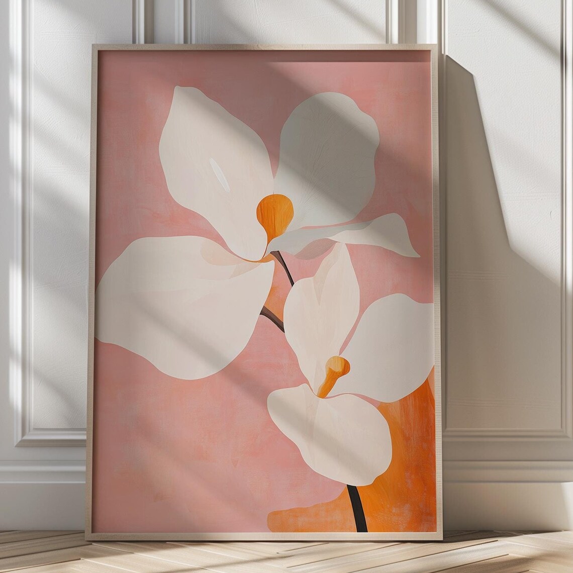 White Orchid Blooms Blush Pink Serene Minimal Elegant Floral Poster