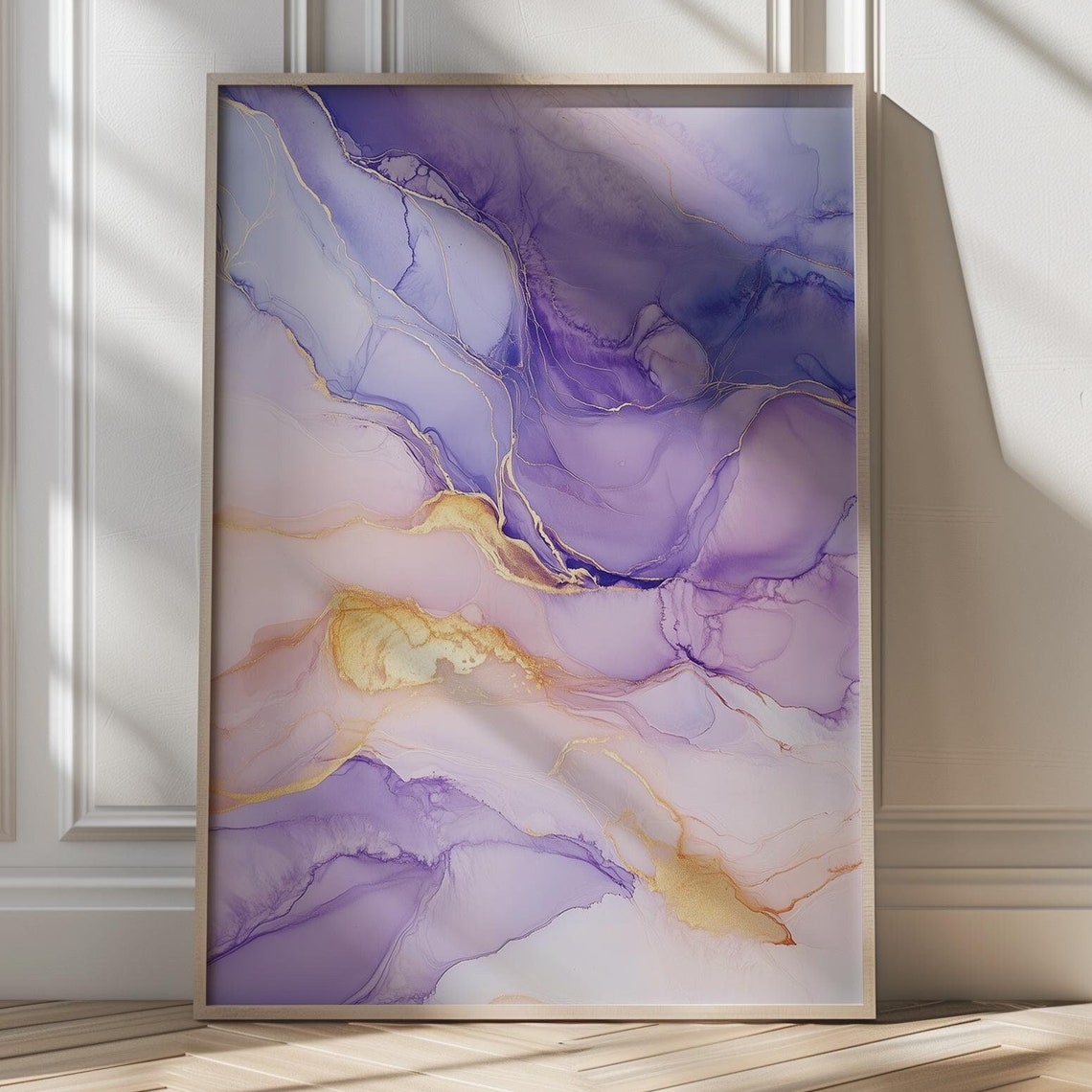 Lavender And Gold Abstract Fluid Art Minimalist Purple Marble Poster