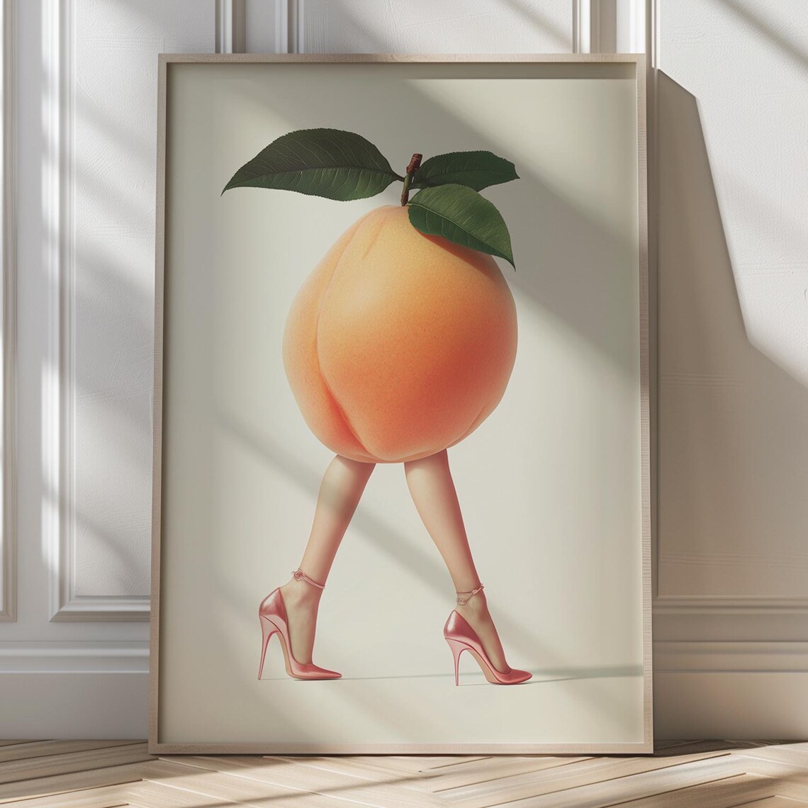 Quirky Peach Maximalist Fruit Art Print, Modern Decor