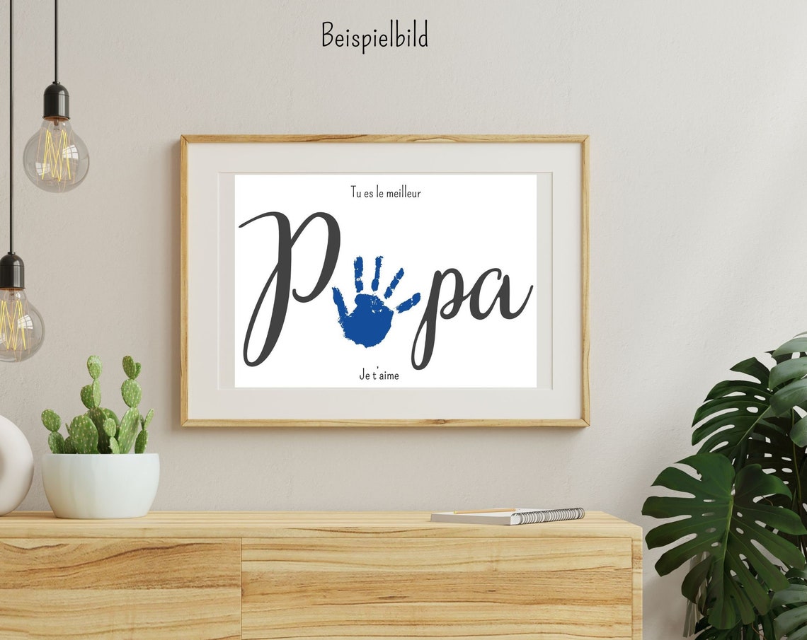 Blue Handprint French Papa Tu Es Le Meilleur Father's Day Art Poster