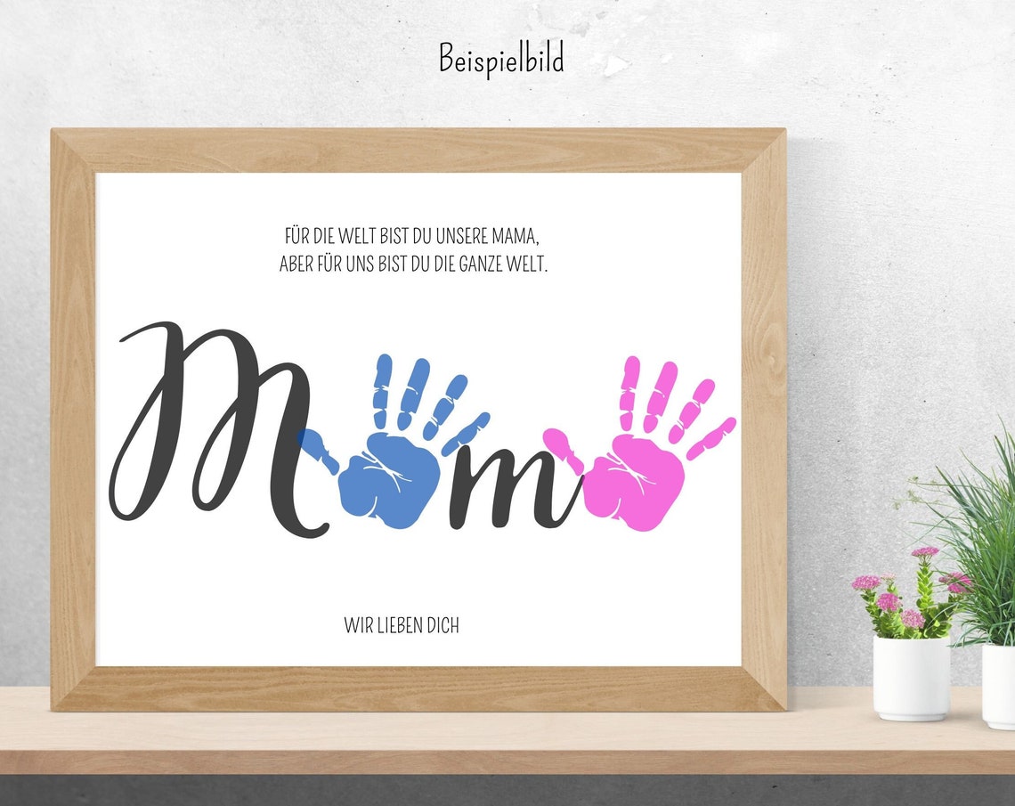 Handprint Mom Script German Mother's Day Keepsake Quote Art Poster