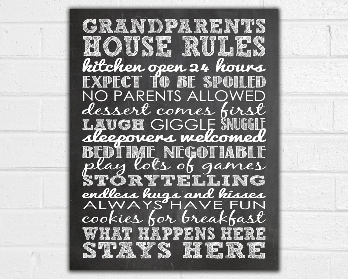 Grandparents House Rules Chalkboard Sign, Family Art