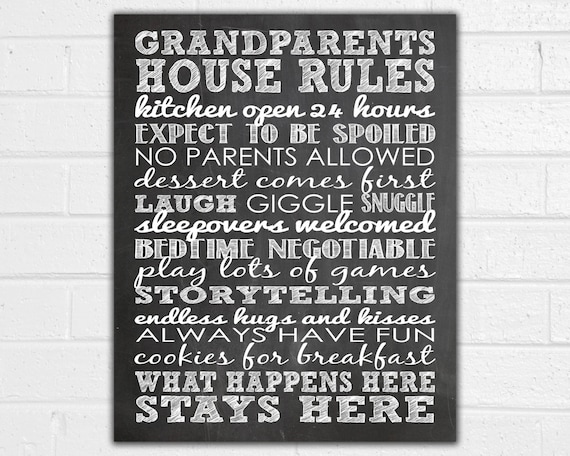 Grandparents House Rules Chalkboard Sign, Family Art