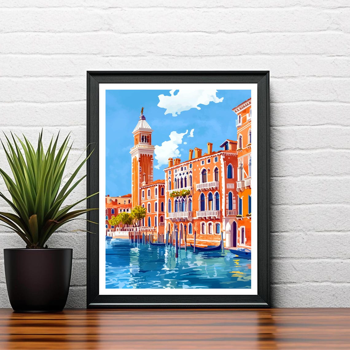 Venice Italy Grand Canal Gondolas Campanile Palazzo Art Poster - Image 2