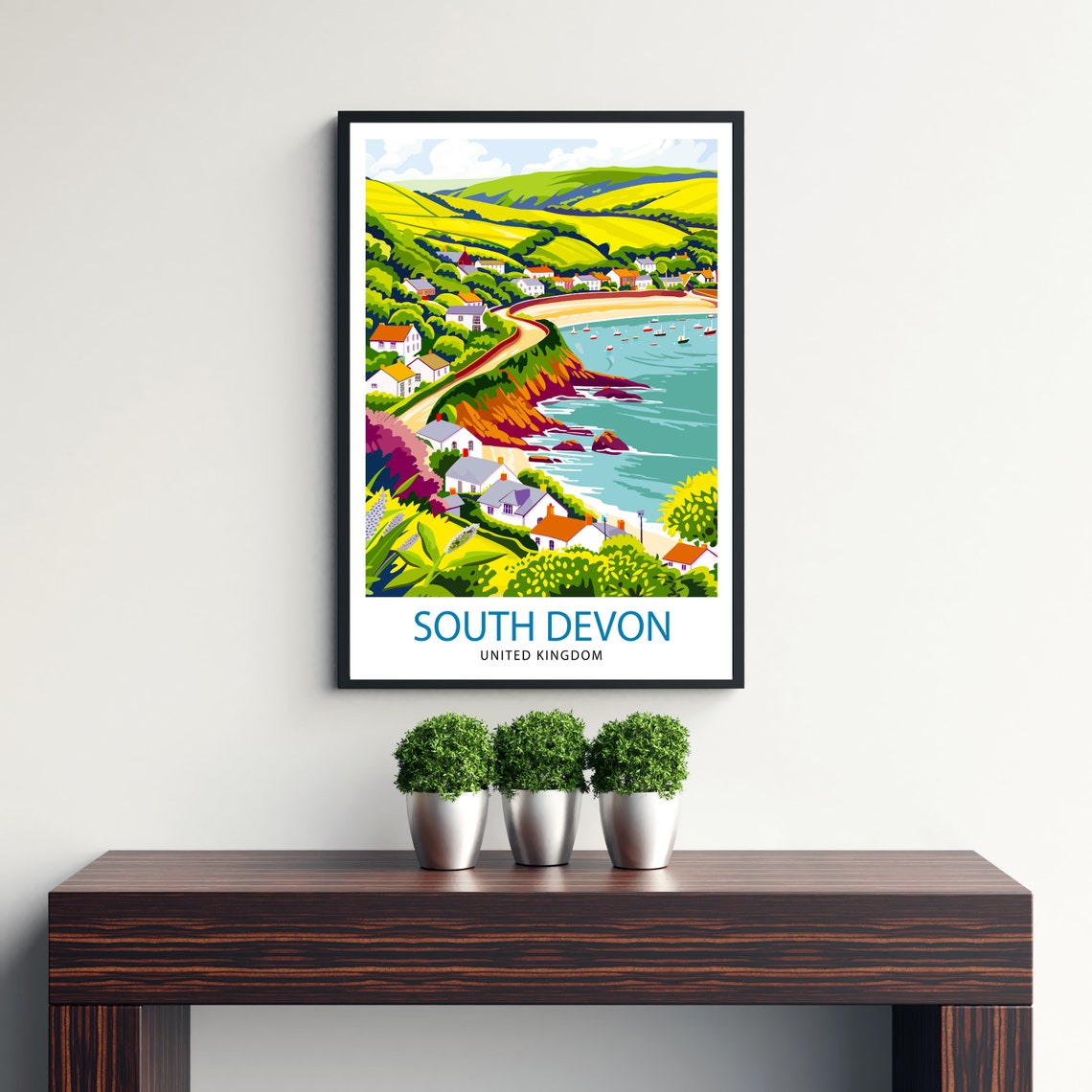 South Devon United Kingdom Coastal Village Hills Travel Poster - Image 3