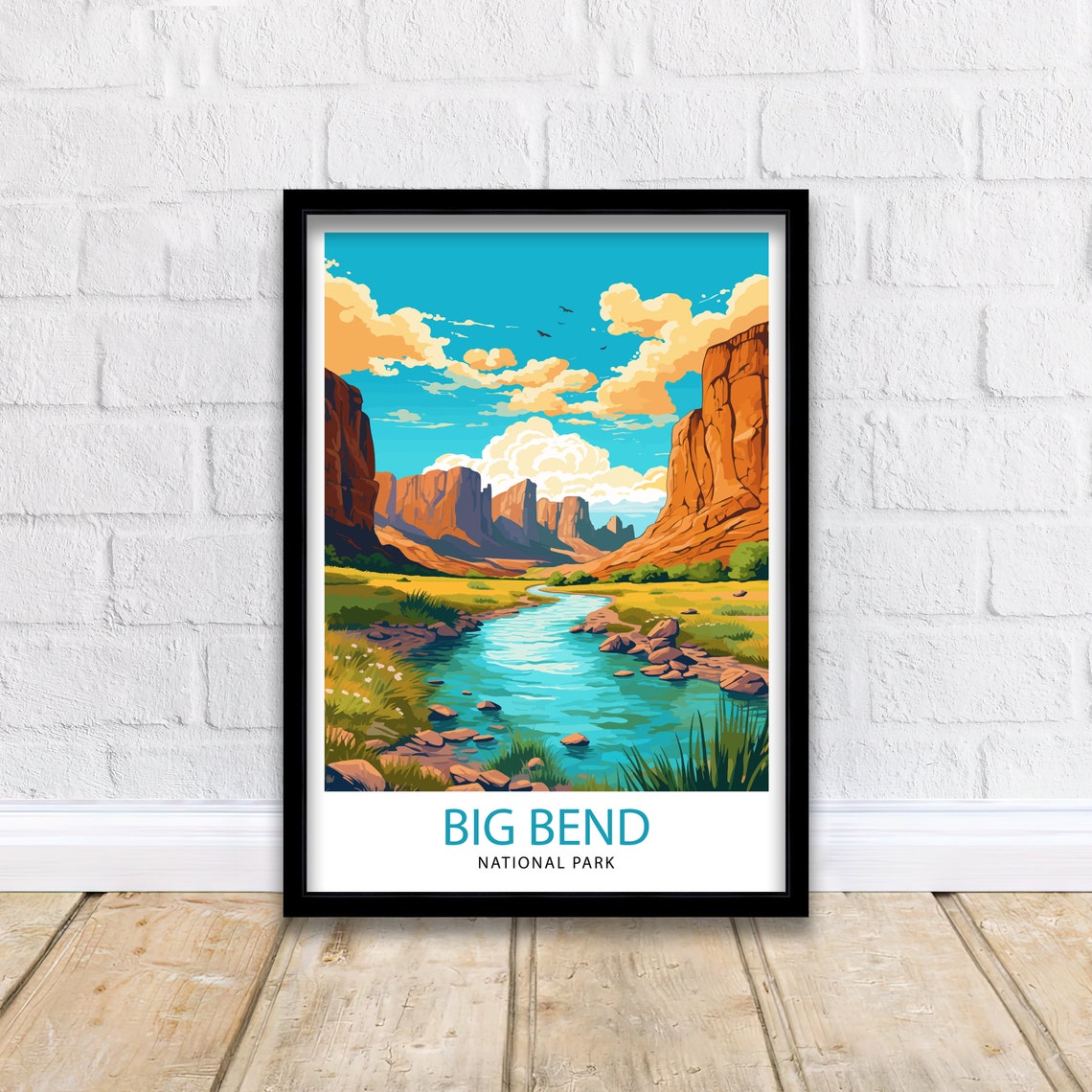 Big Bend National Park Desert River Canyon Illustration Poster - Image 2