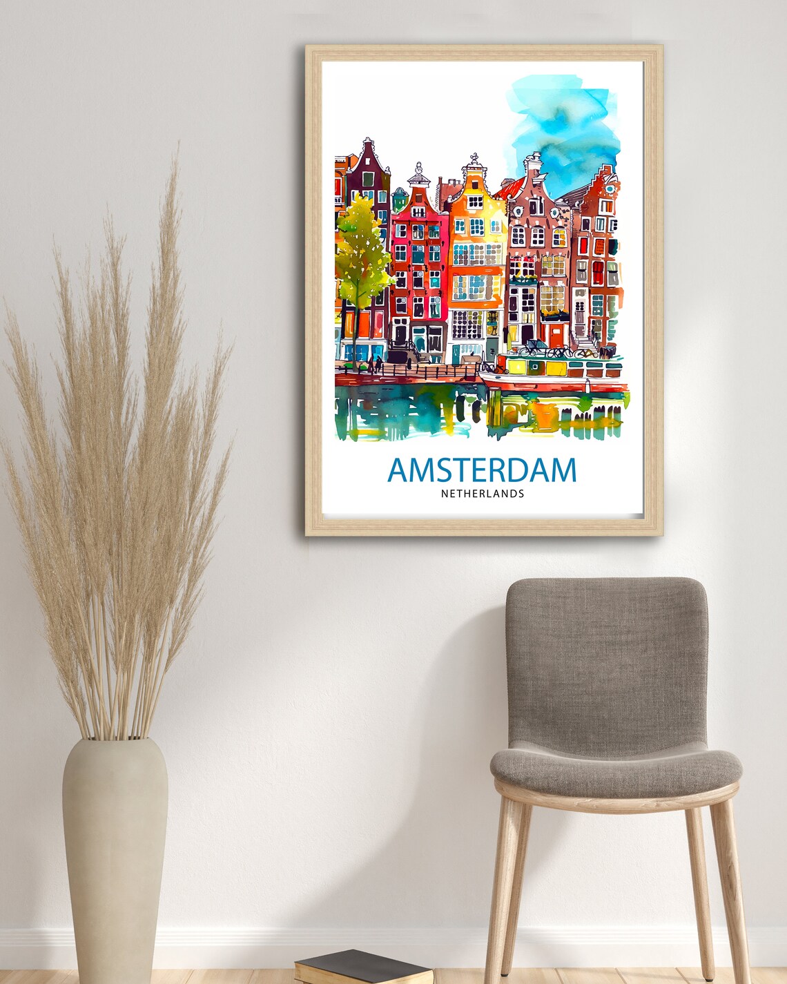 Amsterdam Netherlands Canal House Row Watercolor City Poster - Image 2