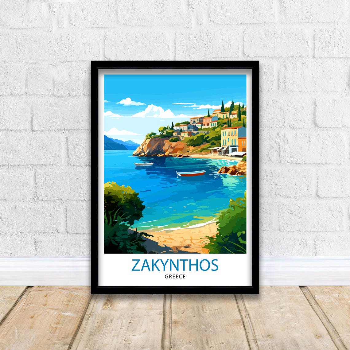 Zakynthos Hidden Cove Boats Turquoise Bay Island Greece Poster - Image 2