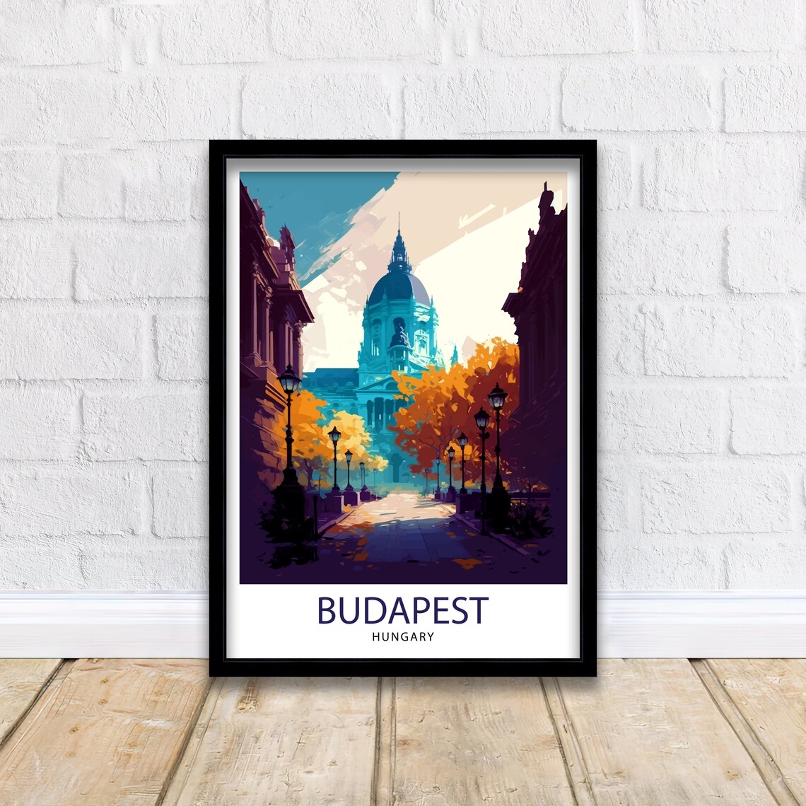 Budapest Hungary Autumn Street Domed Landmark Moody View Poster - Image 2