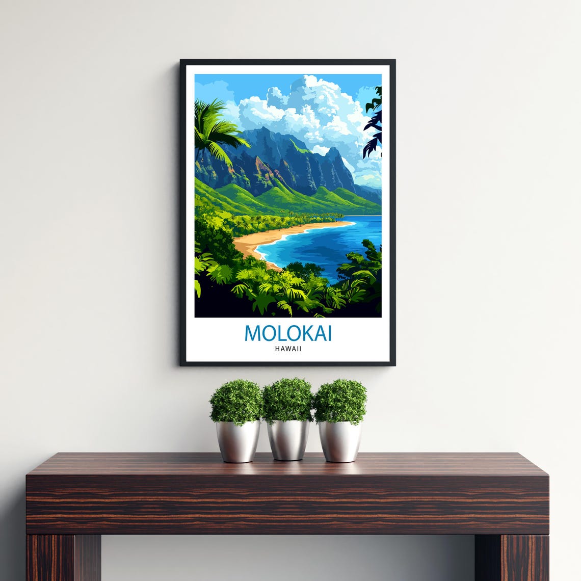 Molokai Hawaii Paradise Beach Tropical Vintage Travel Poster - Image 3