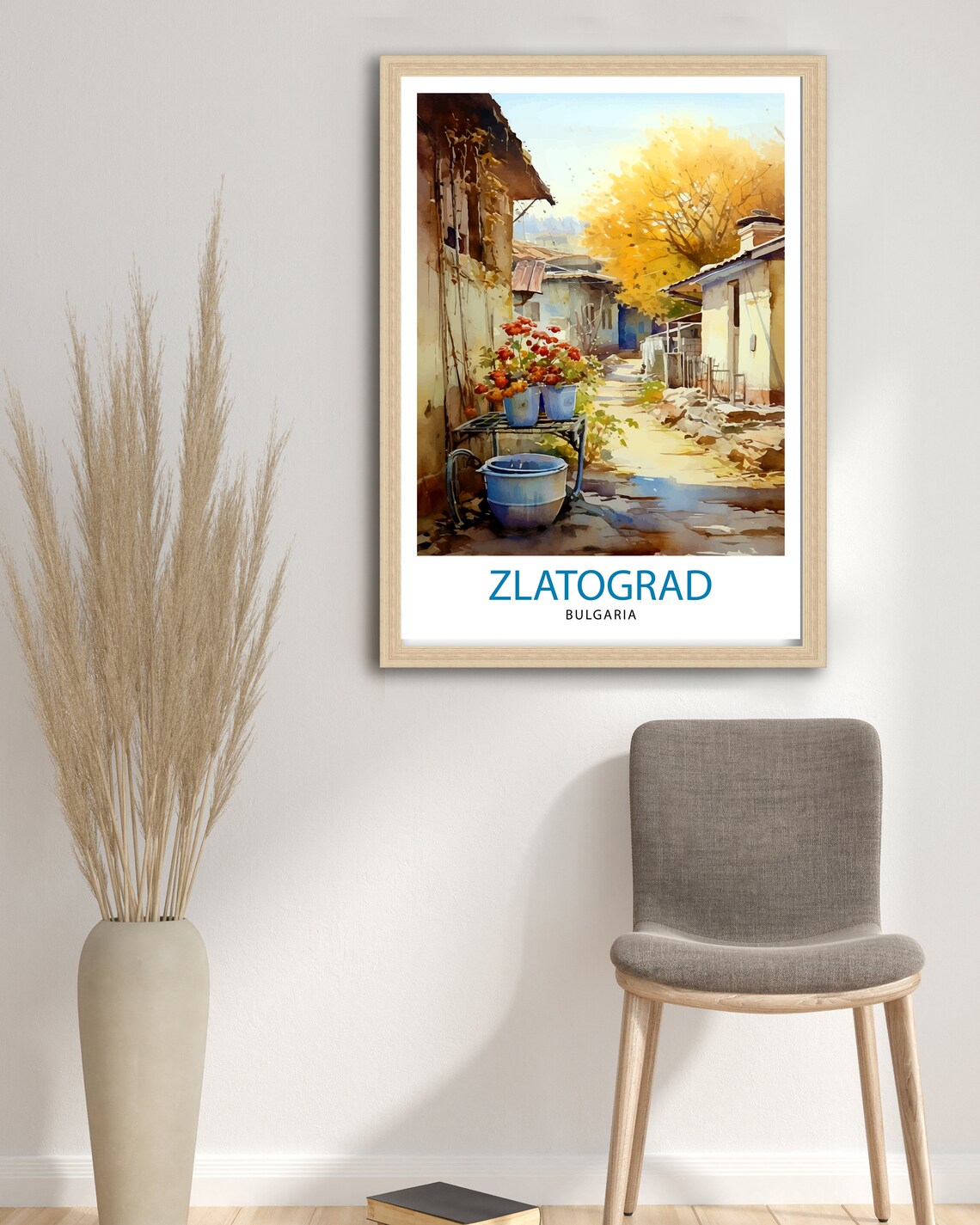 Zlatograd Bulgaria Sunny Watercolor Flower Alley Old Town Poster - Image 2