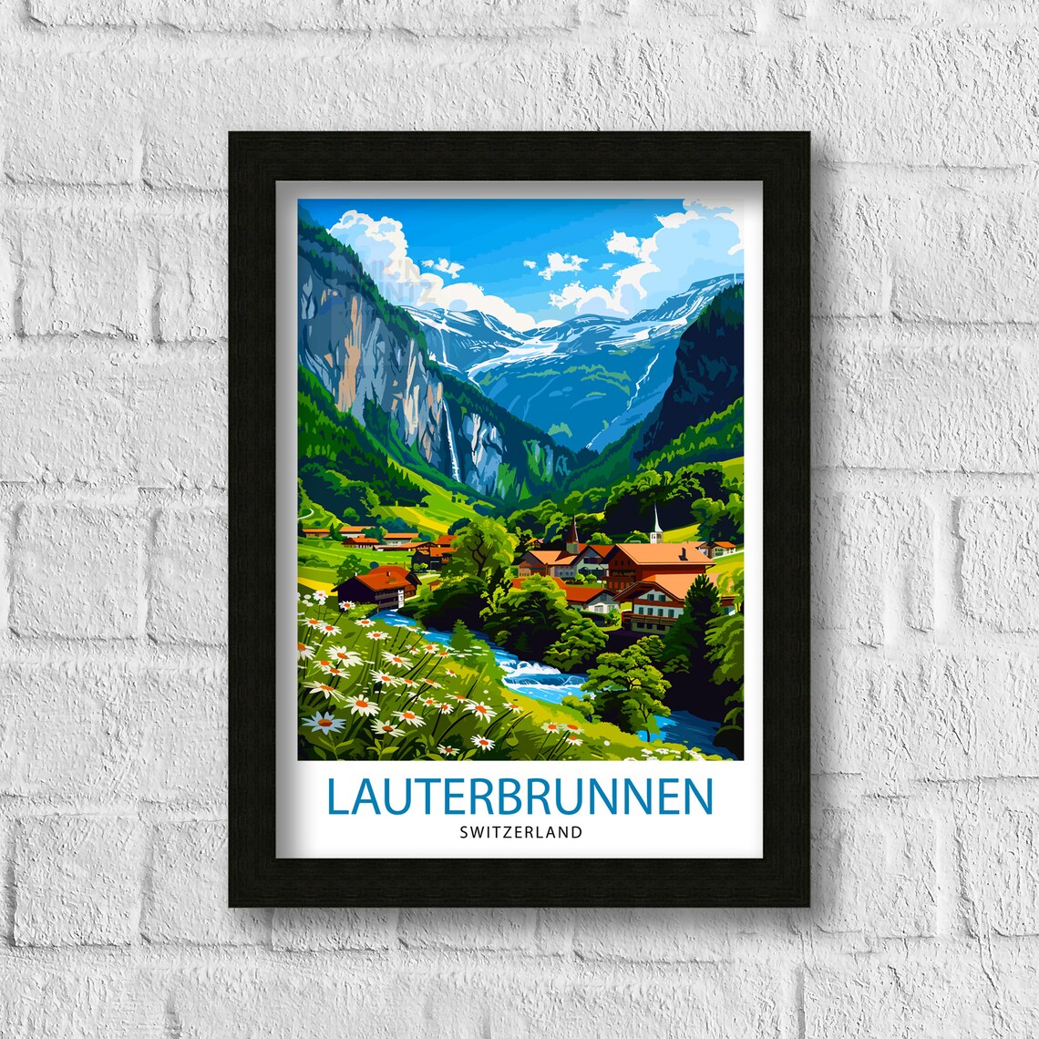 Lauterbrunnen Switzerland Travel Poster, Alpine Valley - Image 3
