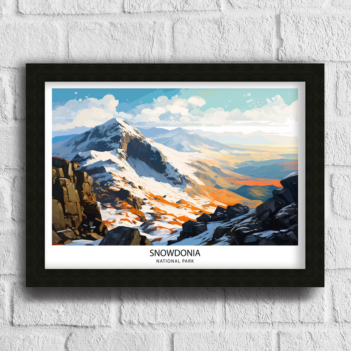 Snowdonia National Park Snowy Peaks Mountain Range Travel Poster - Image 3
