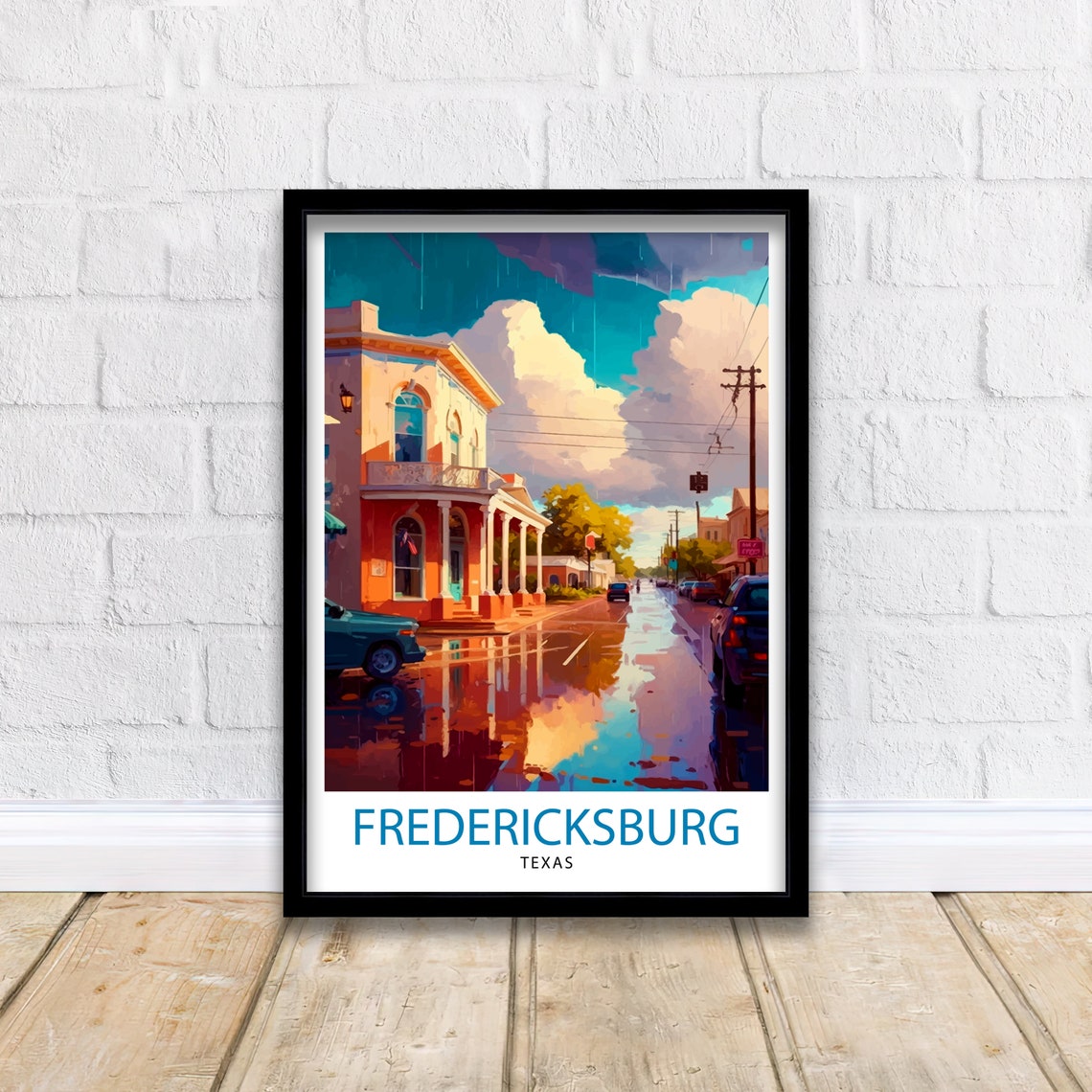Fredericksburg Texas Main Street Rain Reflections Travel Poster - Image 2