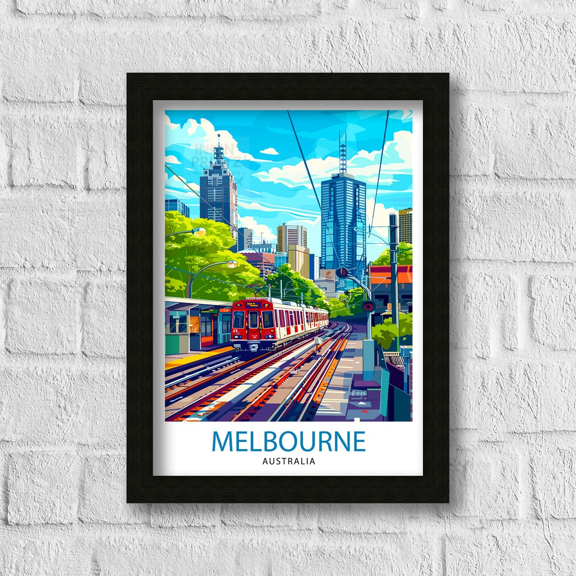 Melbourne Australia City Tram Skyline Illustrated Travel Poster - Image 3