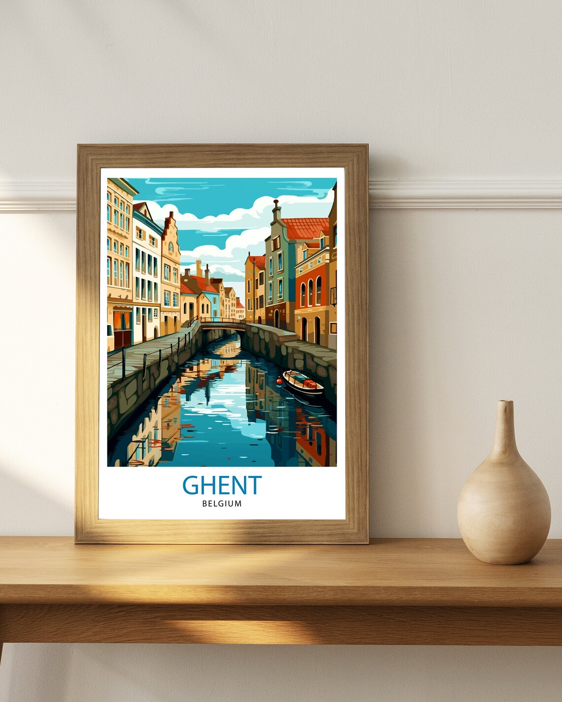 Ghent Belgium Historic Canal Street City Reflections Travel Poster - Image 3