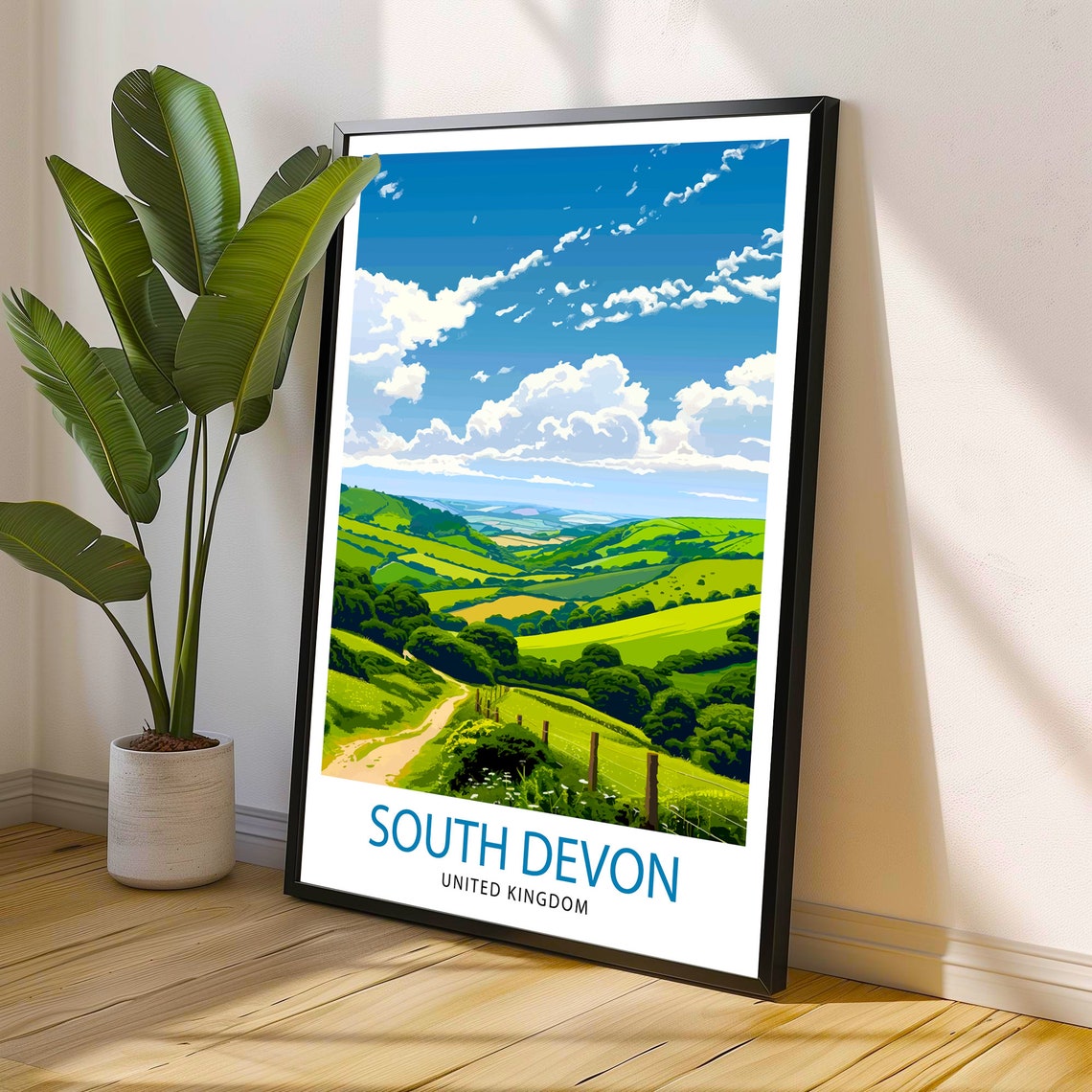 South Devon United Kingdom Green Valley Landscape Poster Art - Image 2
