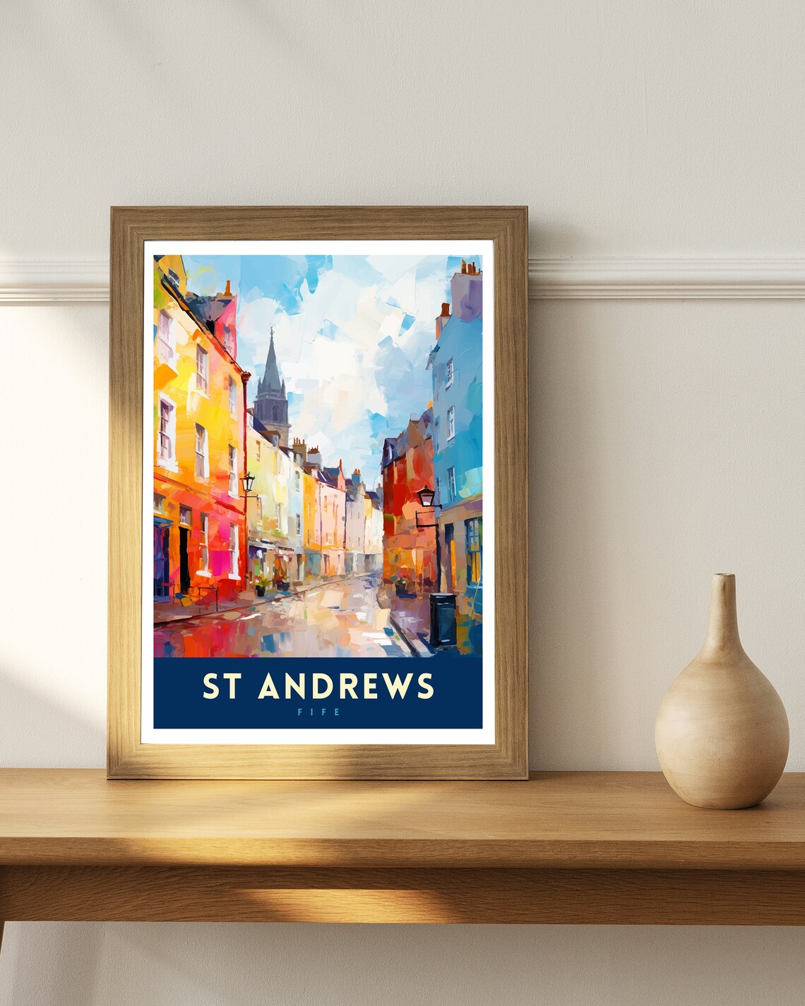 St Andrews Fife Colorful Old Town Street Watercolor Travel Poster - Image 3