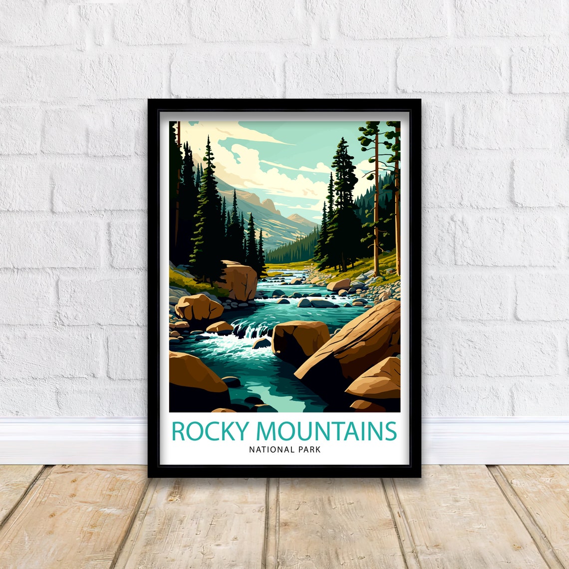 Rocky Mountains National Park Forest Pine Stream Artwork Poster - Image 2