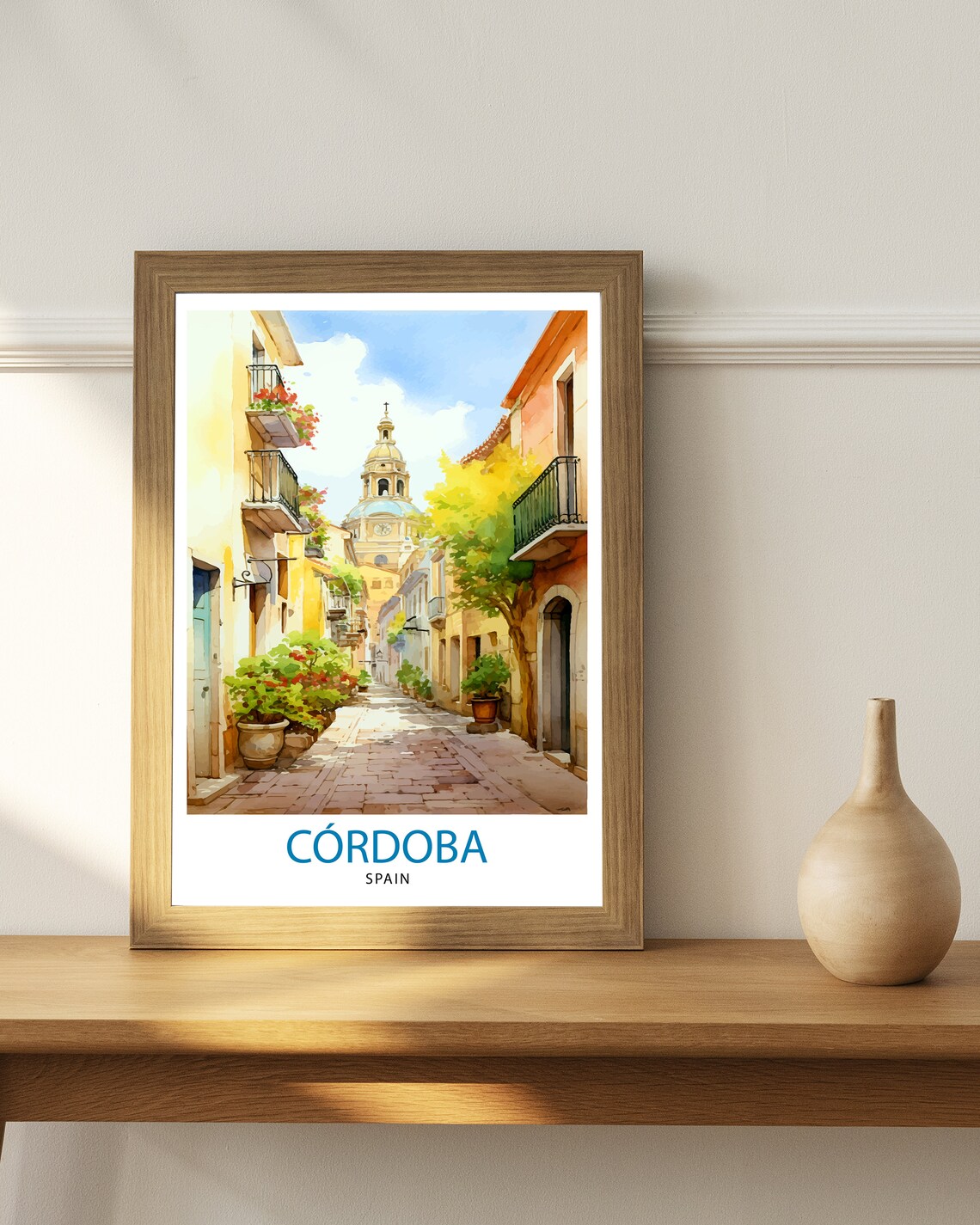 Cordoba Spain Sunlit Alley Flower Pots Old Town Travel Poster - Image 2