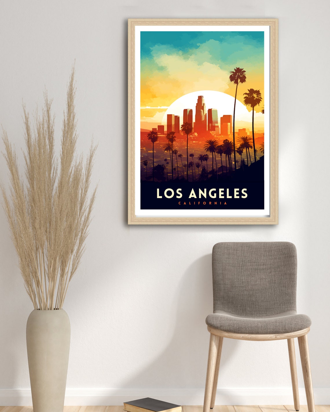 Los Angeles California Sunset Skyline Palm Trees Vintage Travel Poster - Image 2