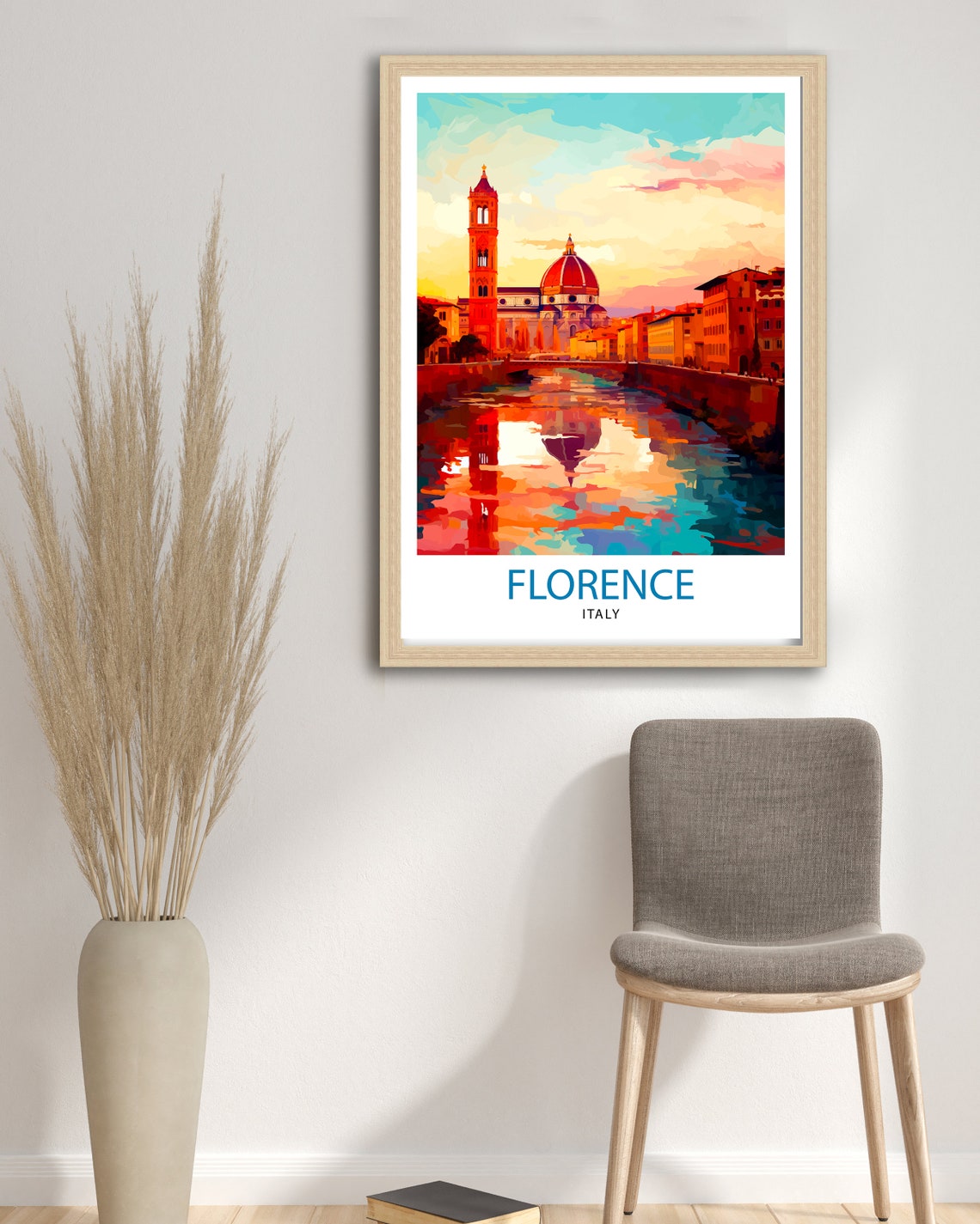 Florence Italy Duomo Sunset Over the Arno River City View Poster - Image 2