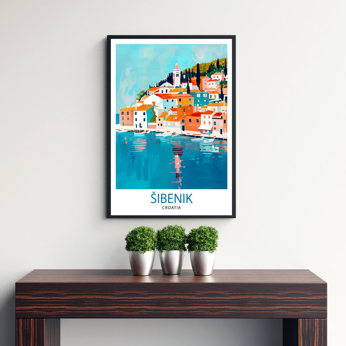 Sibenik Croatia Adriatic Harbor Church And Boats Travel Poster - Image 3