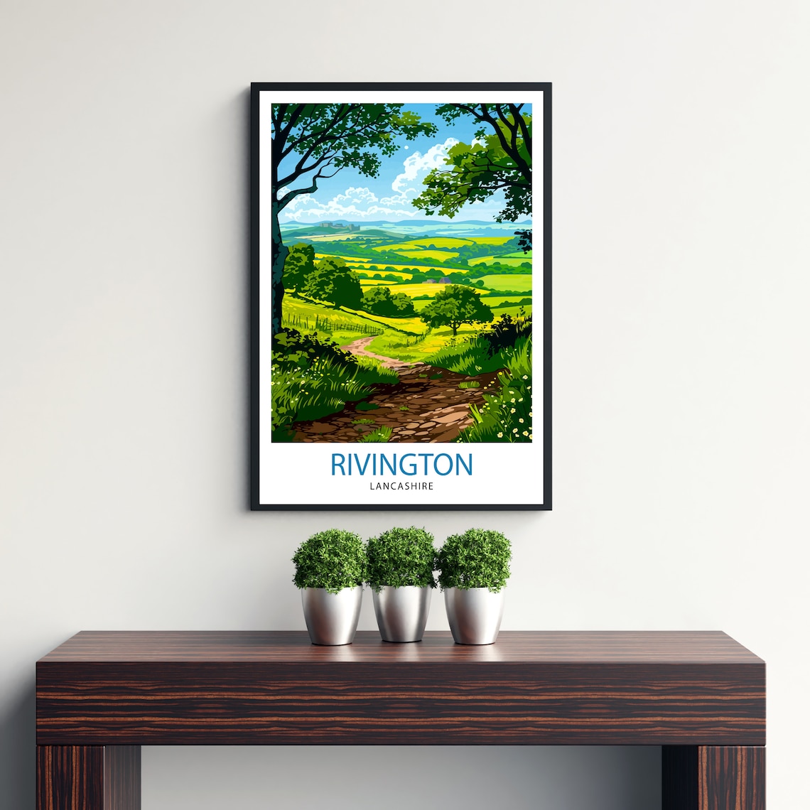 Rivington Lancashire Woodland Path Rolling Green Hills Travel Poster - Image 2