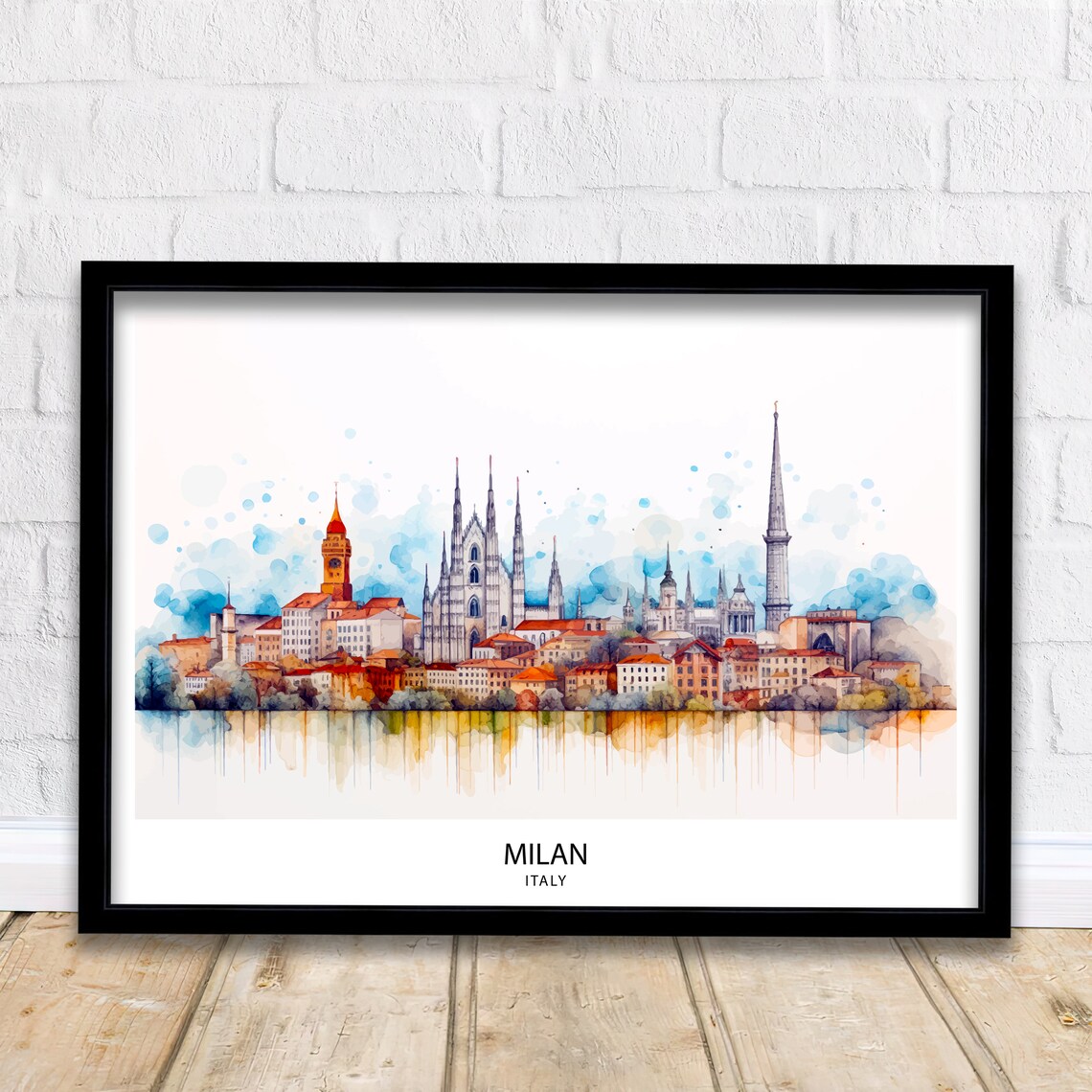 Milan Skyline Italy Travel Poster, Cityscape Art
