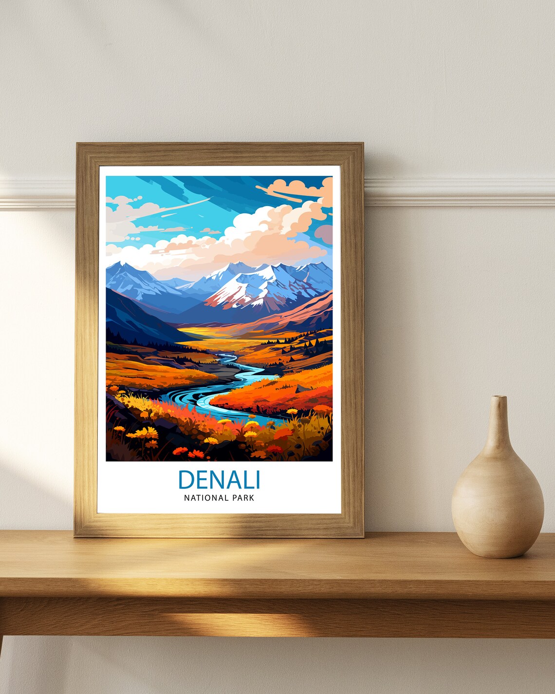 Denali National Park Alaska Autumn Tundra Mountain River Poster - Image 2