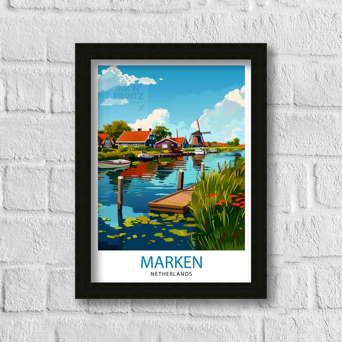 Marken Netherlands Dutch Village Windmill Canal Travel Poster - Image 3